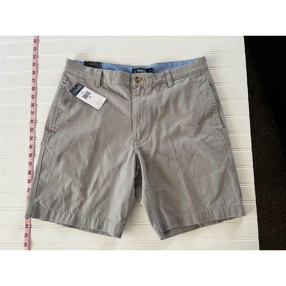 Chaps Mens Washed Twill‎ Chino Shorts Flat Front Light Nickel Grey 34W 9 Inseam